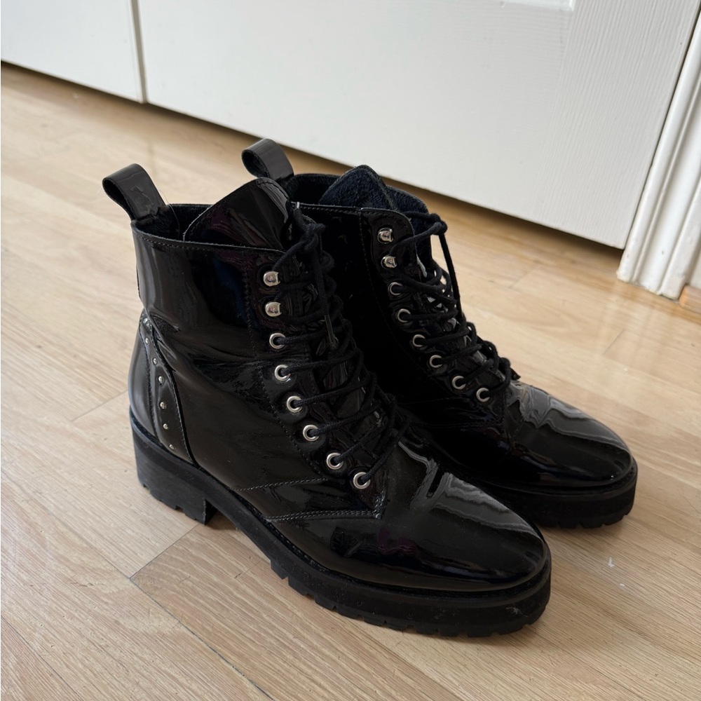 The Kooples Patent Black Combat Boots